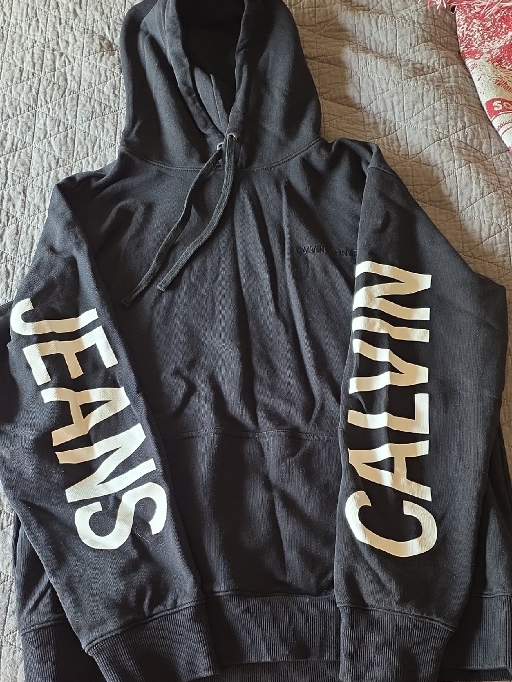 Calvin Klein Black Hoodie with White Sleeve Logo